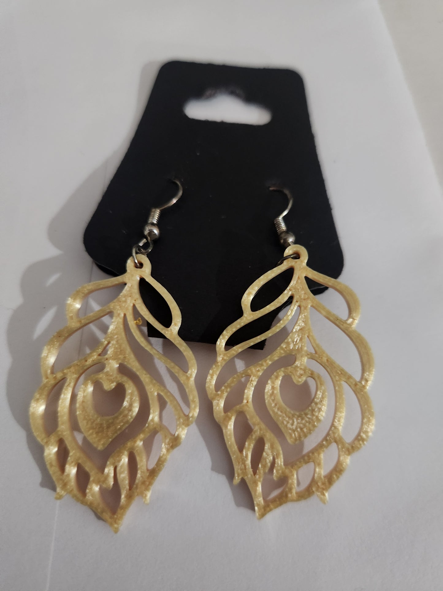 Golden Peacock Feather Earrings