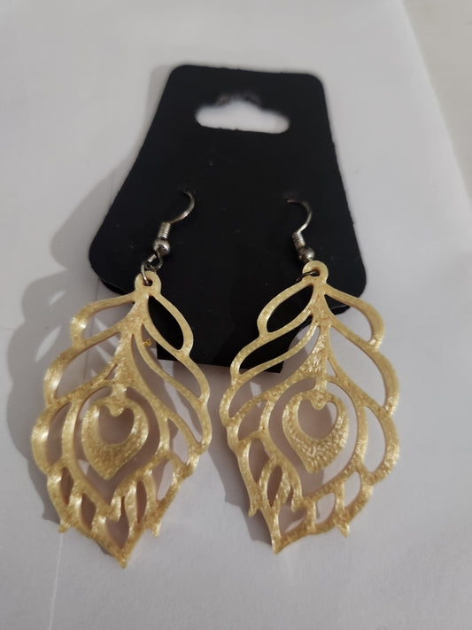 Golden Peacock Feather Earrings