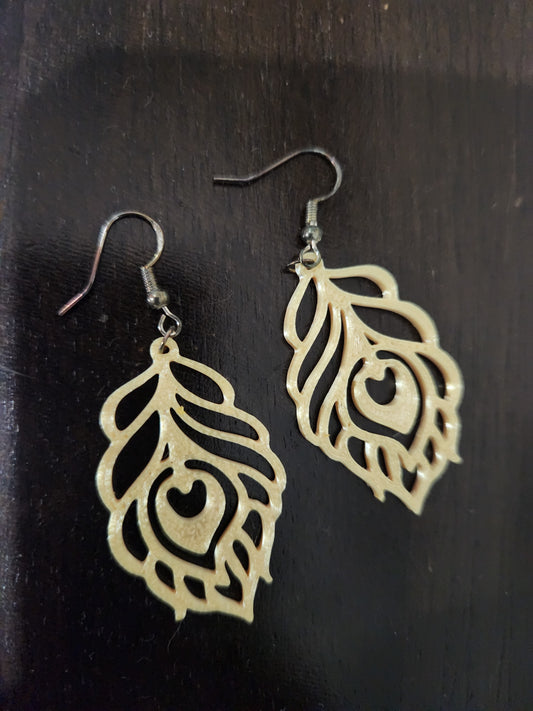 Golden Peacock Feather Earrings